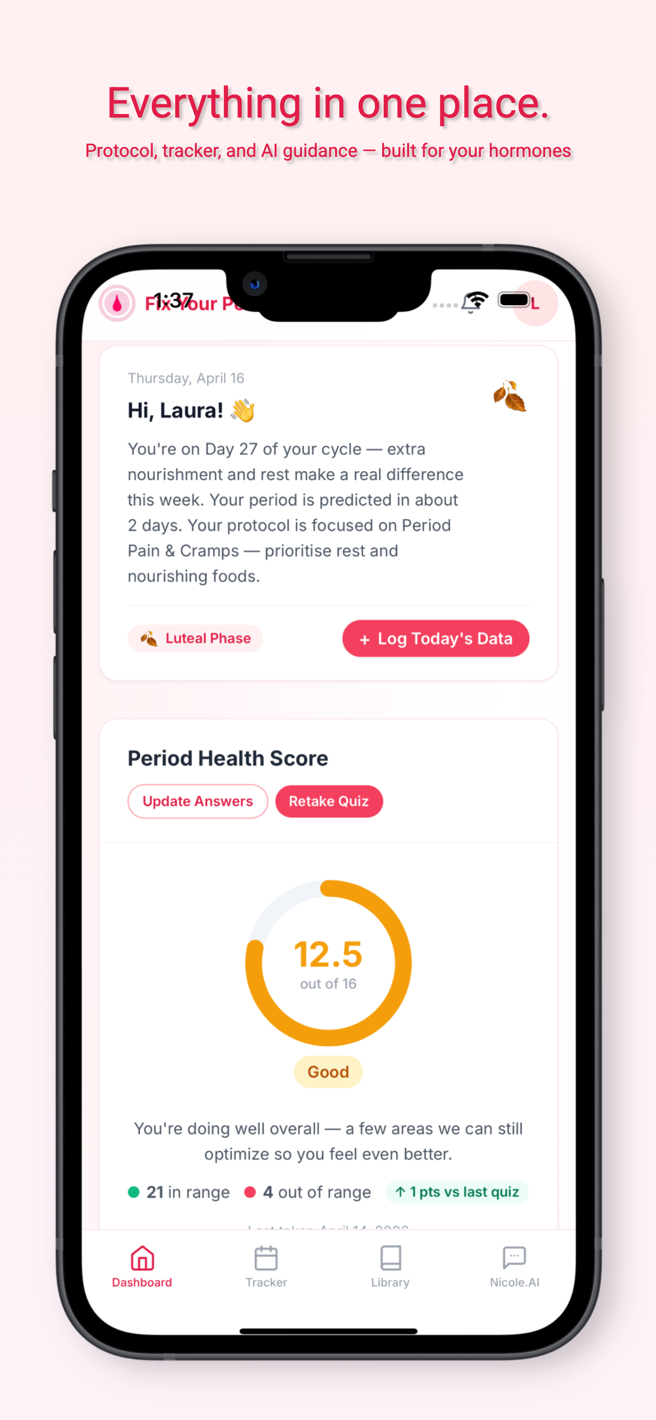 Fix Your Period dashboard, everything in one place